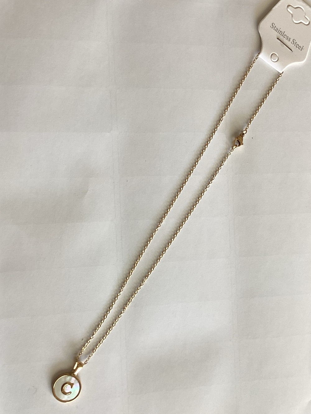 Gold-Tone 'C' Initial Disc Necklace - Stainless Steel